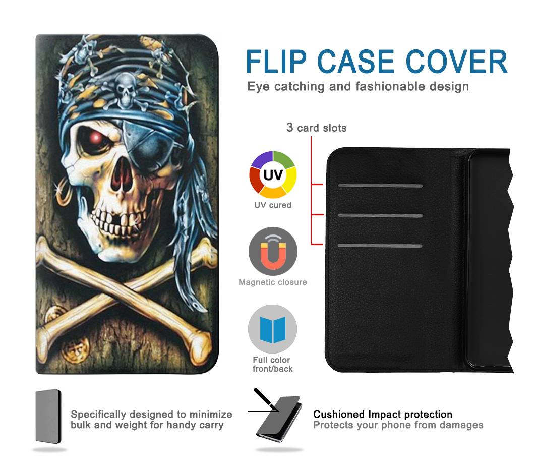 Flip case iPhone 7, 8, SE (2020), SE2 Pirate Skull Punk Rock
