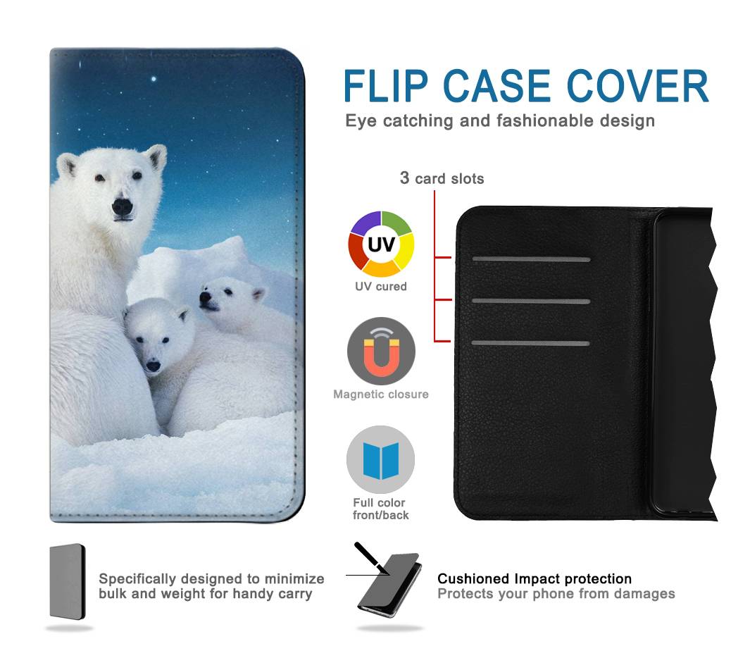 Flip case Motorola Moto G Stylus (2021), G Stylus 5G, G Stylus 5G (2022) Polar Bear Family Arctic