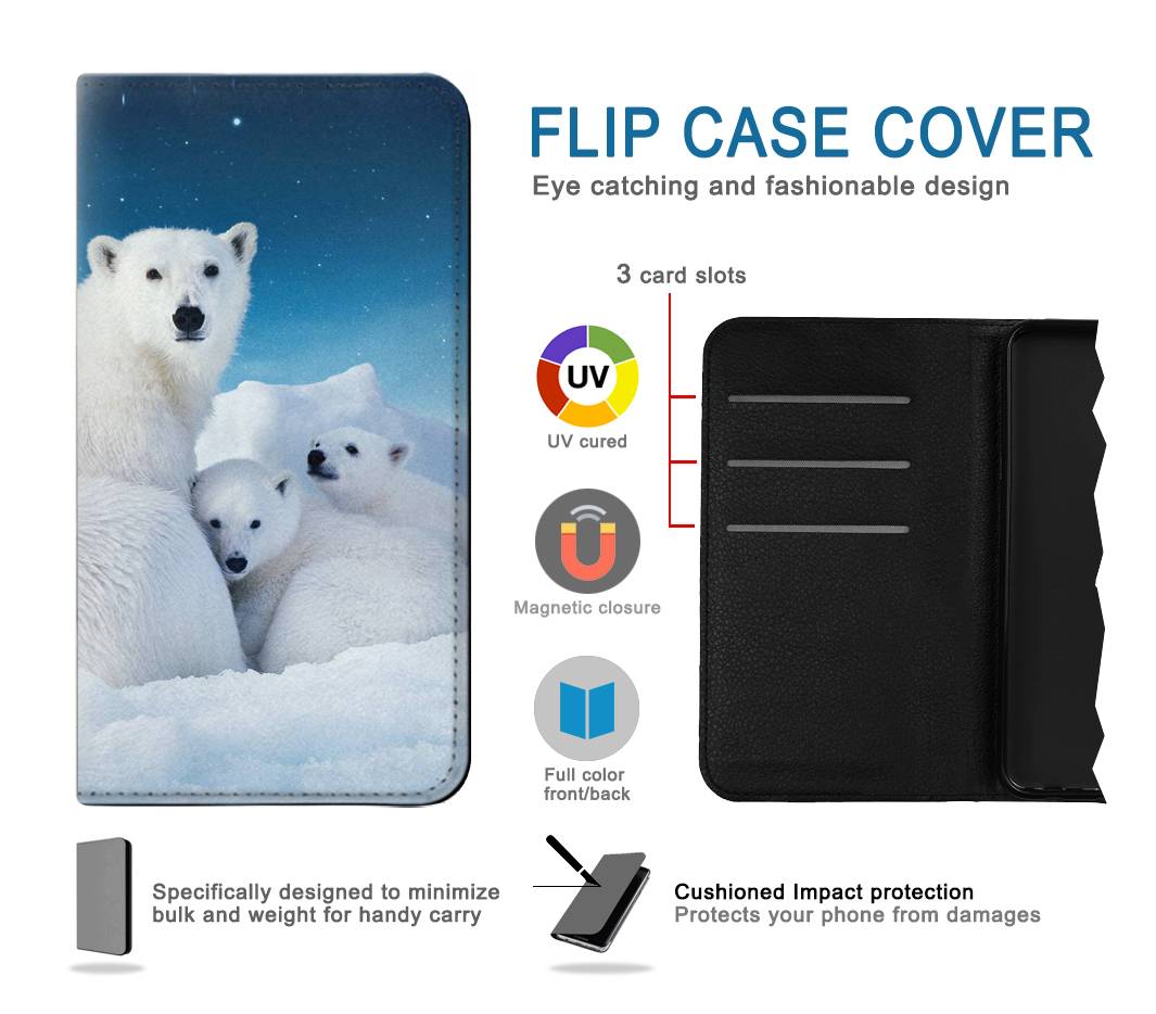 Flip case iPhone 12 Pro, 12 Polar Bear Family Arctic