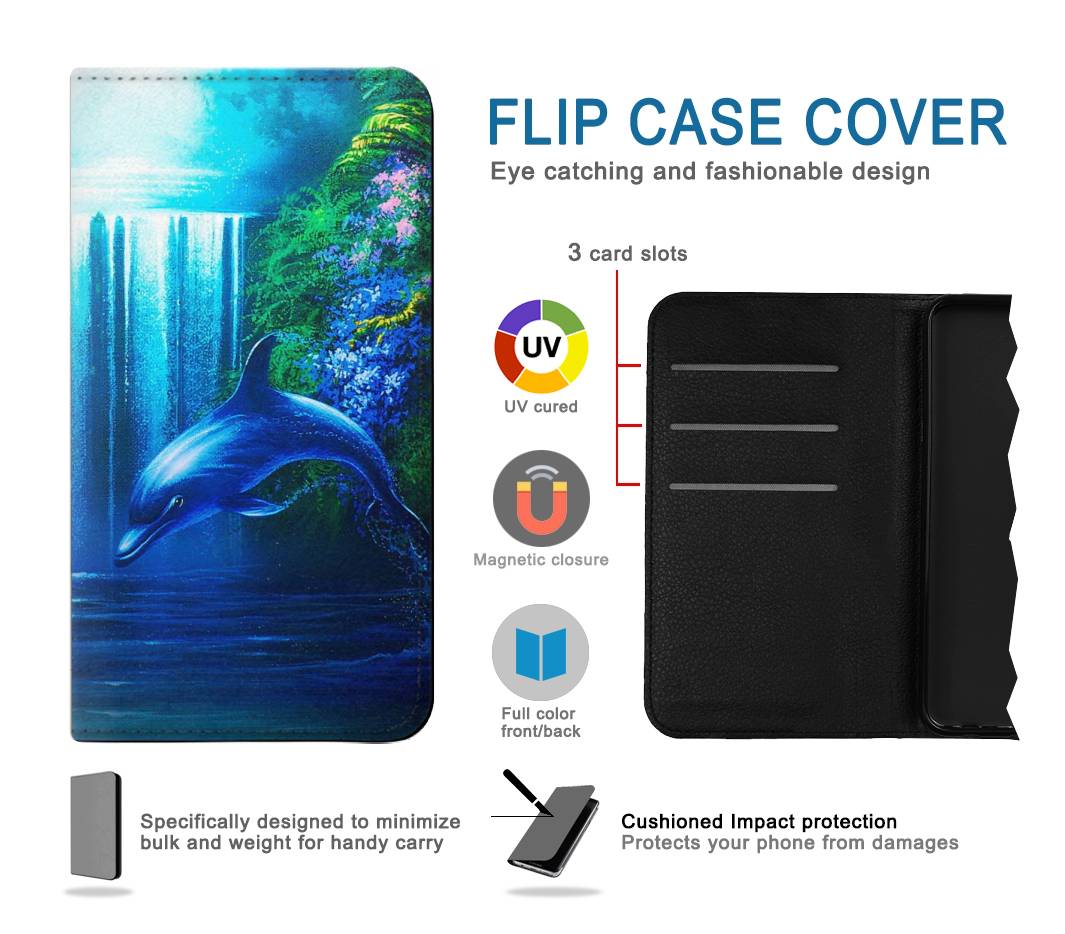 Flip case iPhone 12 Pro, 12 Dolphin