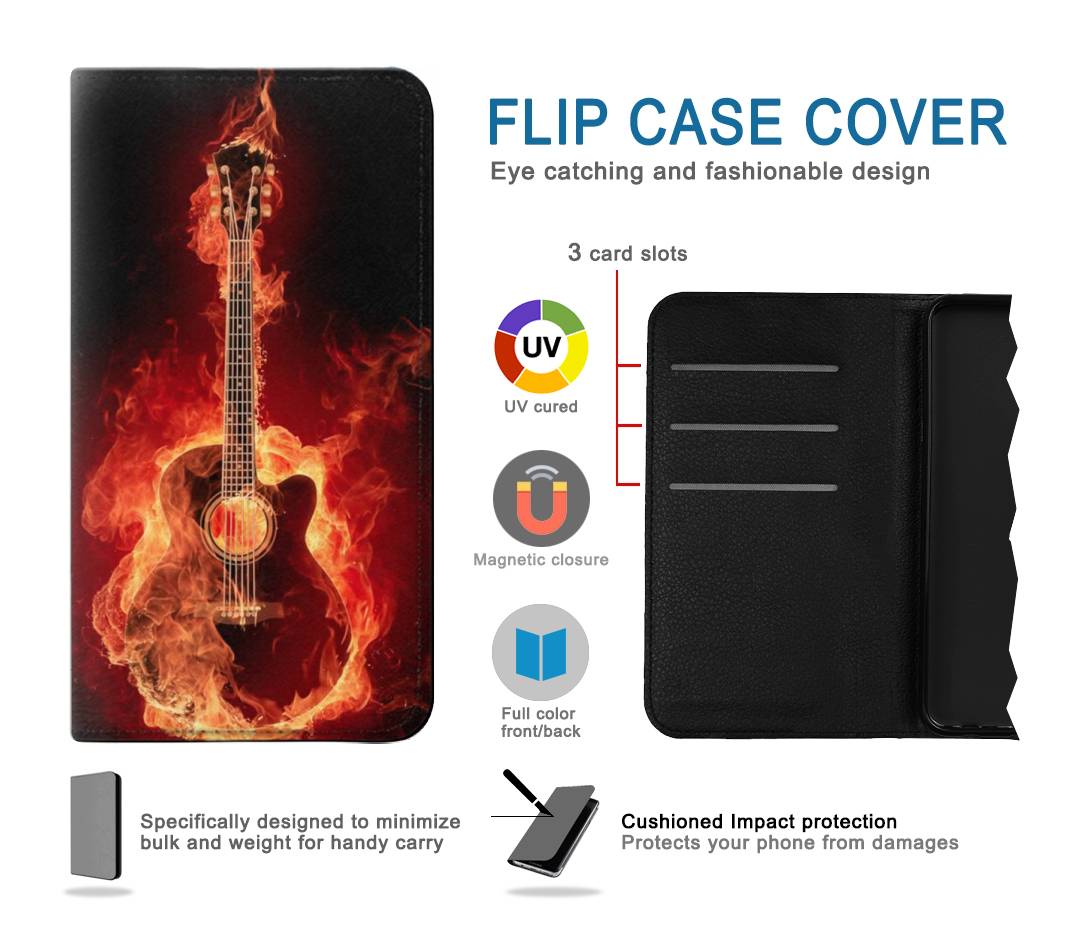 Flip case Google Pixel 5A 5G Fire Guitar Burn