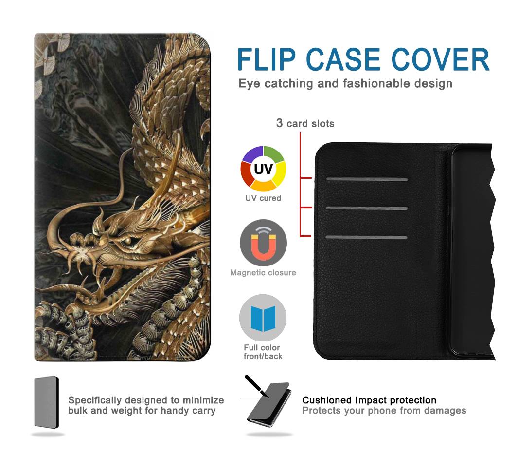 Flip case iPhone 13 Gold Dragon