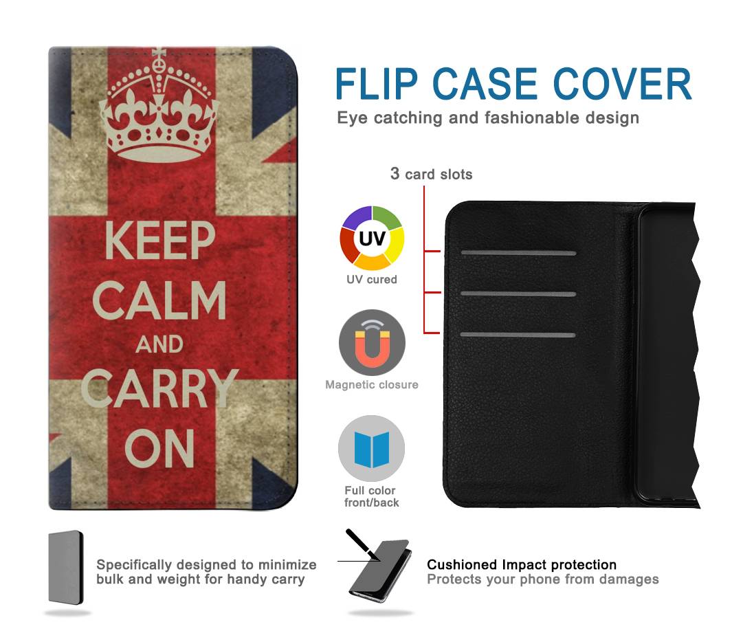 Flip case iPhone 13 Keep Calm and Carry On