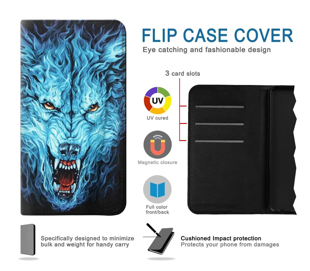 Flip case LG Velvet Blue Fire Grim Wolf