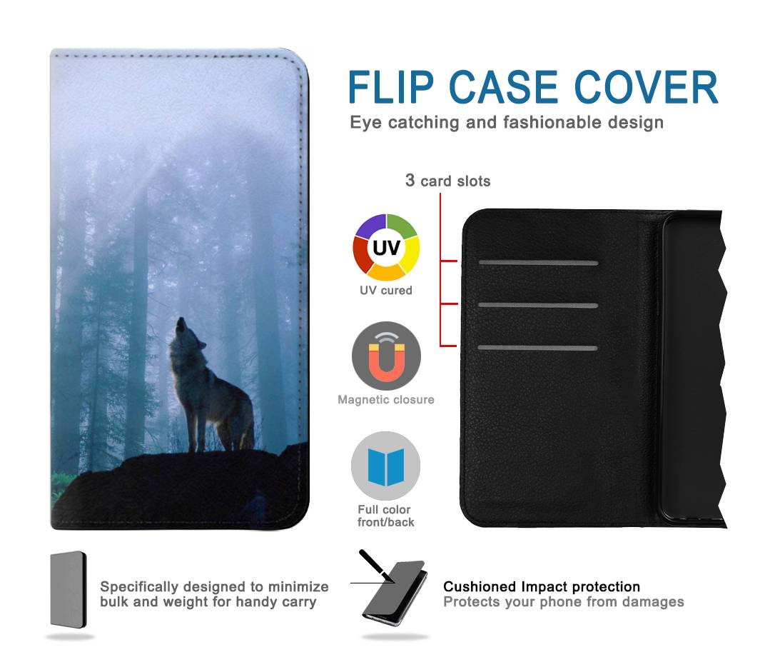 Flip case Samsung Galaxy A02s, M02s Wolf Howling in Forest