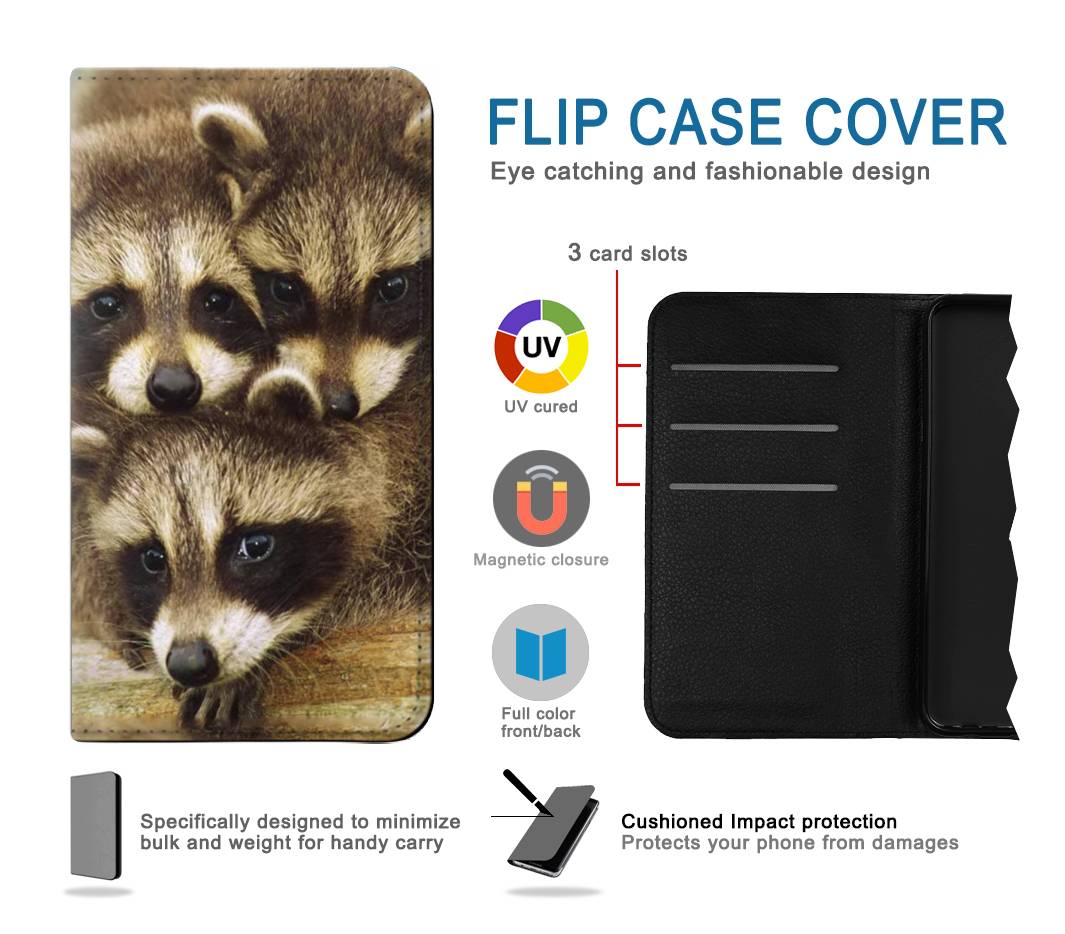 Flip case Apple iPhone 14 Baby Raccoons