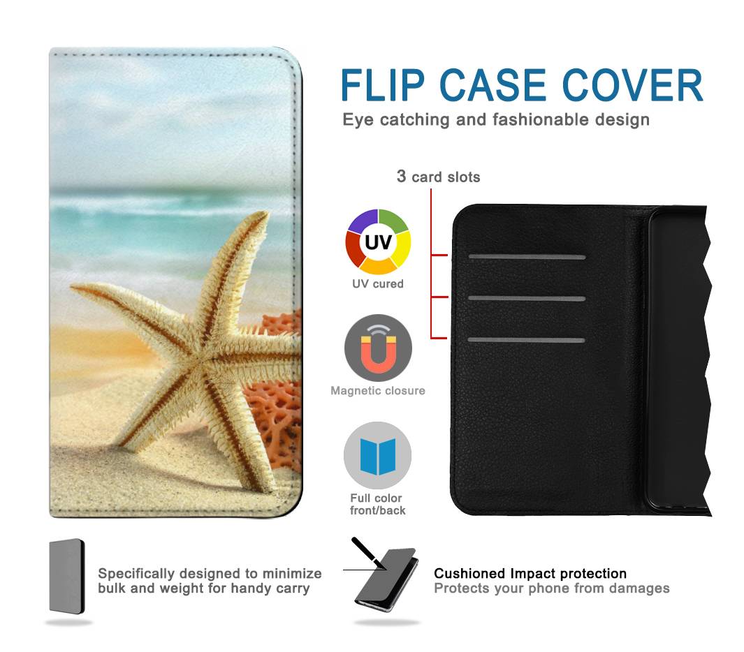 Flip case Samsung Galaxy A02s, M02s Starfish on the Beach