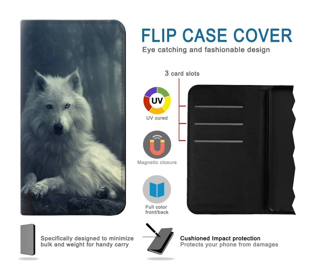 Flip case Apple iPhone 14 Pro Max White Wolf