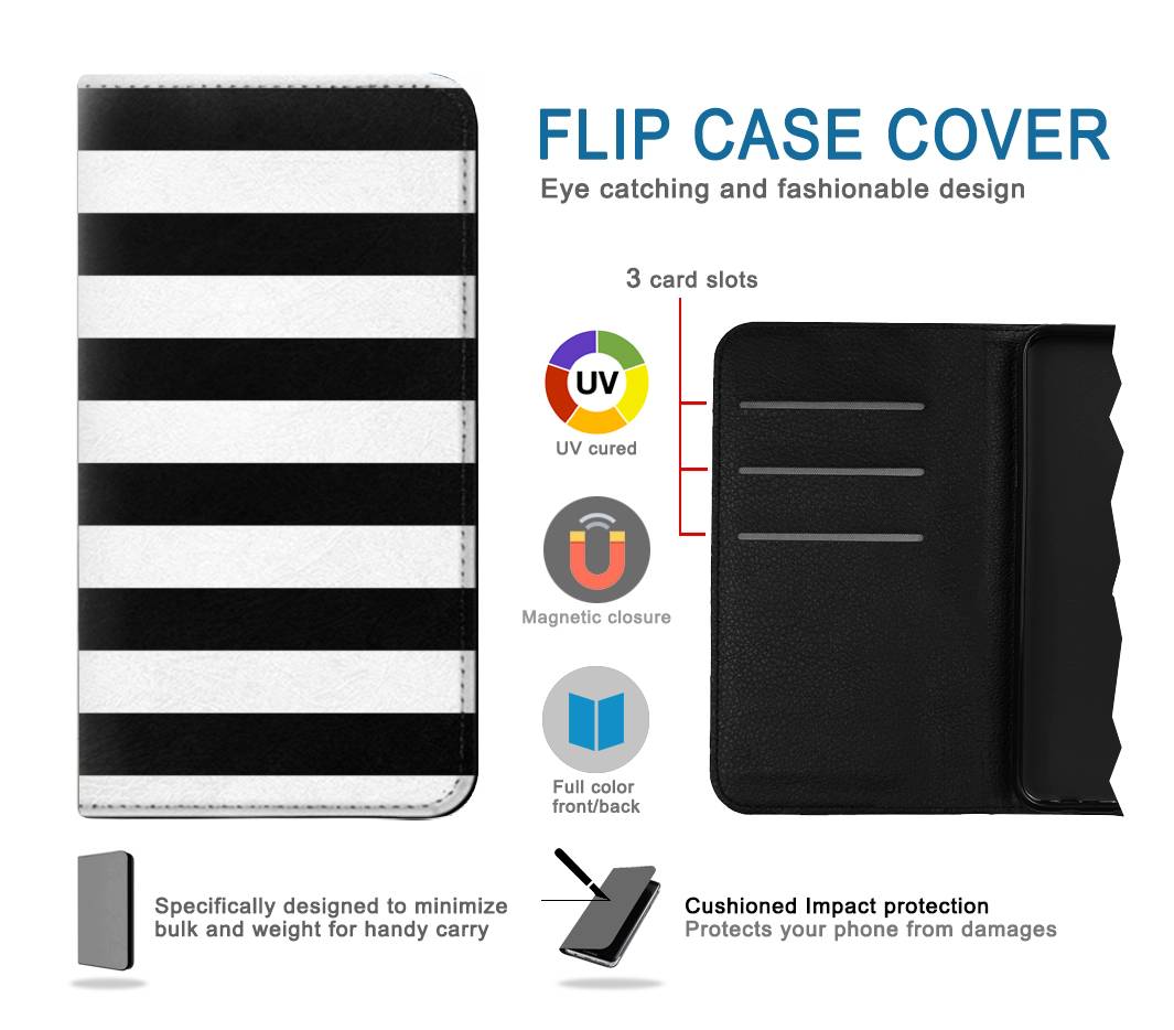 Flip case iPhone 13 Black and White Striped