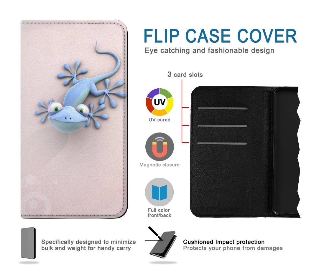 Flip case Samsung Galaxy A02s, M02s Funny Gecko Lizard