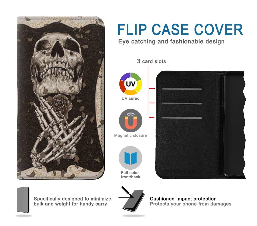 Flip case Google Pixel 6 Pro Skull Rose