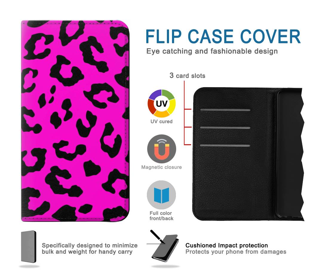 Flip case iPhone 13 Pro Max Pink Leopard Pattern