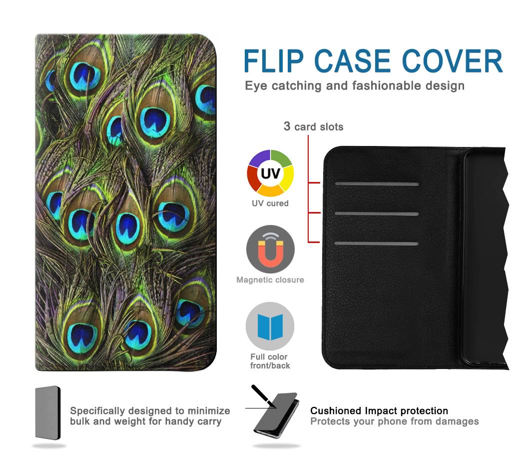 Flip case Samsung Galaxy A02s, M02s Peacock Feather