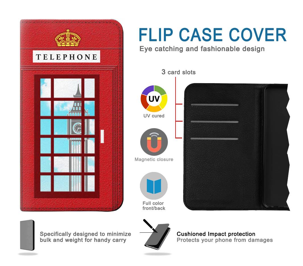 Flip case iPhone 12 Pro, 12 England Classic British Telephone Box Minimalist