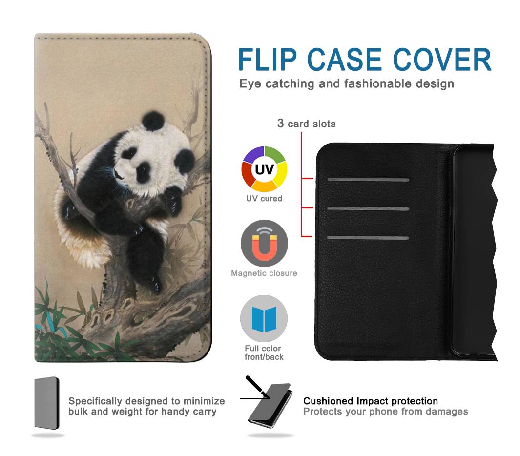Flip case Samsung Galaxy A20, A30, A30s Panda Fluffy Art Painting