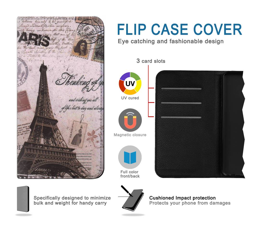 Flip case Samsung Galaxy A52, A52 5G Paris Postcard Eiffel Tower