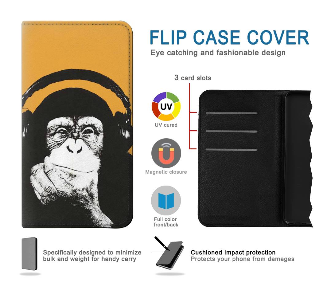 Flip case LG V60 ThinQ 5G Funny Monkey with Headphone Pop Music