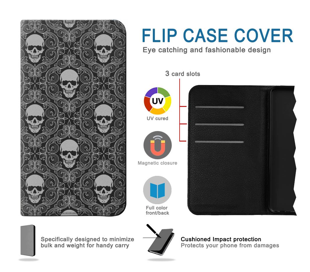 Flip case Samsung Galaxy A22 5G Skull Vintage Monochrome Pattern