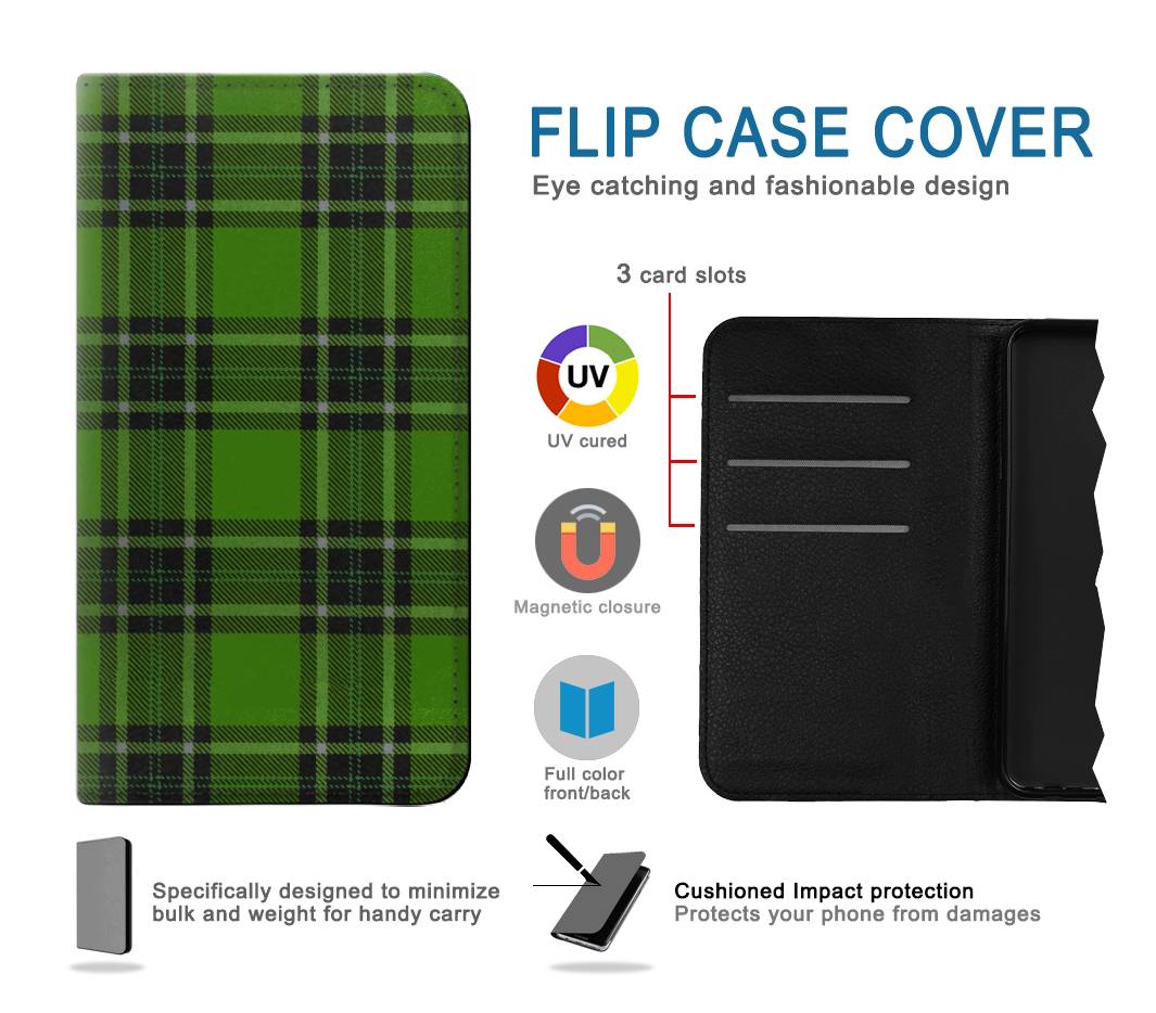 Flip case iPhone 7, 8, SE (2020), SE2 Tartan Green Pattern