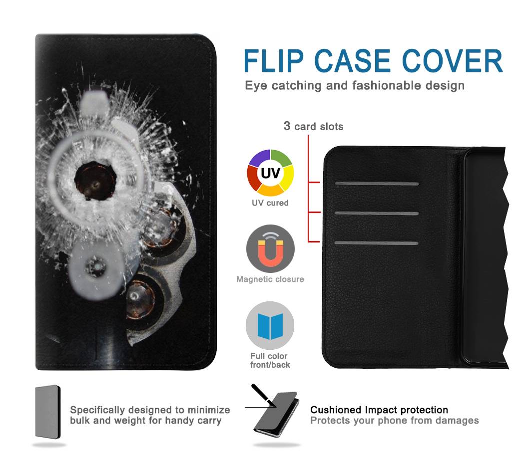 Flip case Samsung Galaxy A20, A30, A30s Gun Bullet Hole Glass