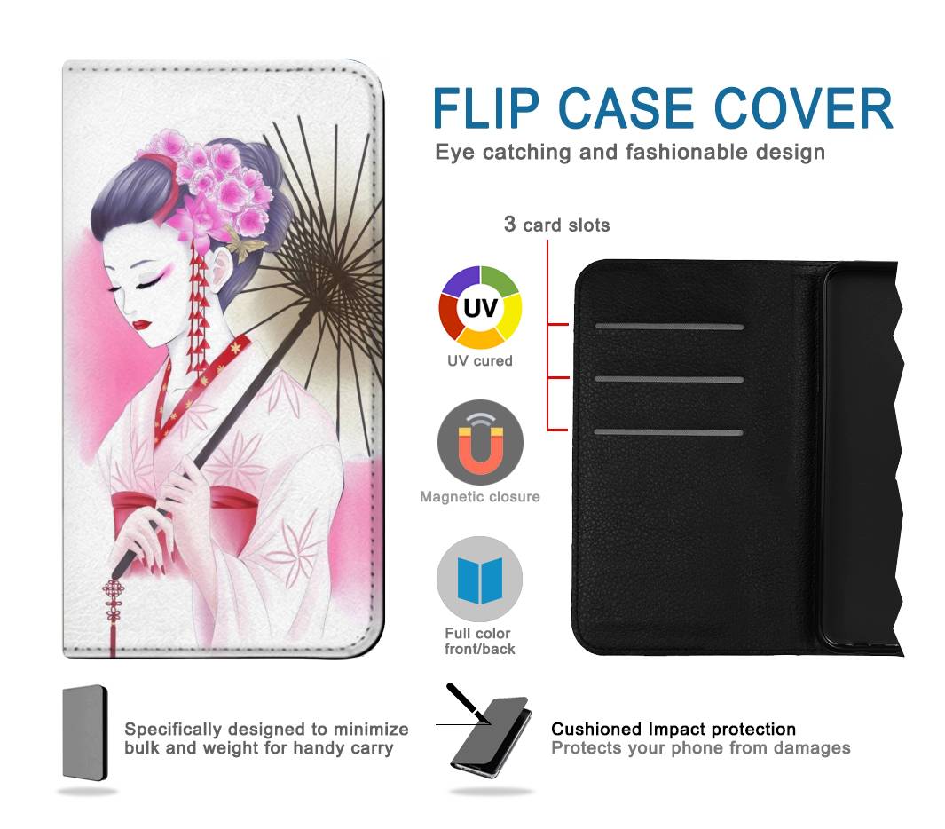 Flip case Motorola Moto G Play (2021) Devushka Geisha Kimono