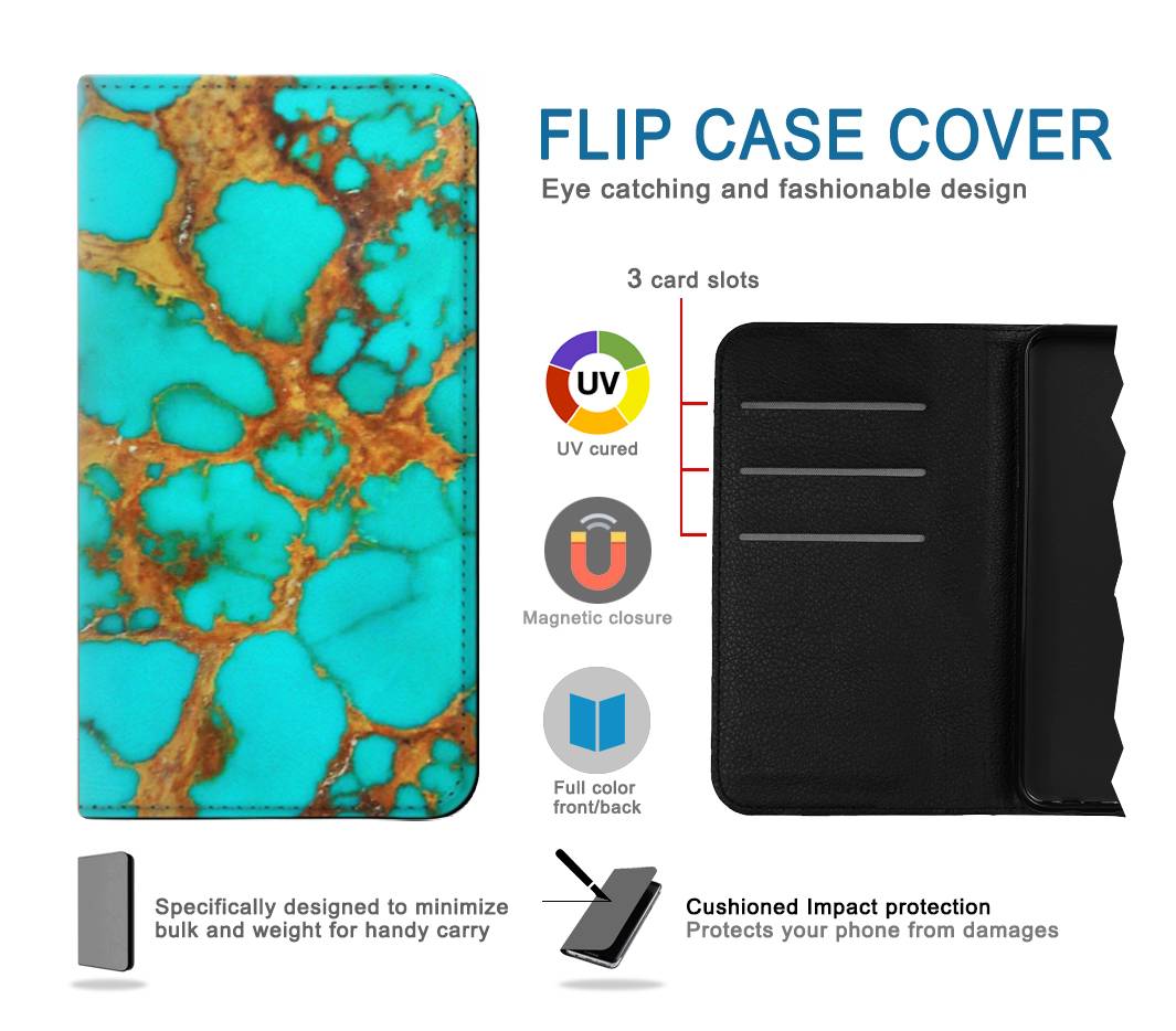 Flip case Apple iPhone 14 Pro Max Aqua Copper Turquoise Gems