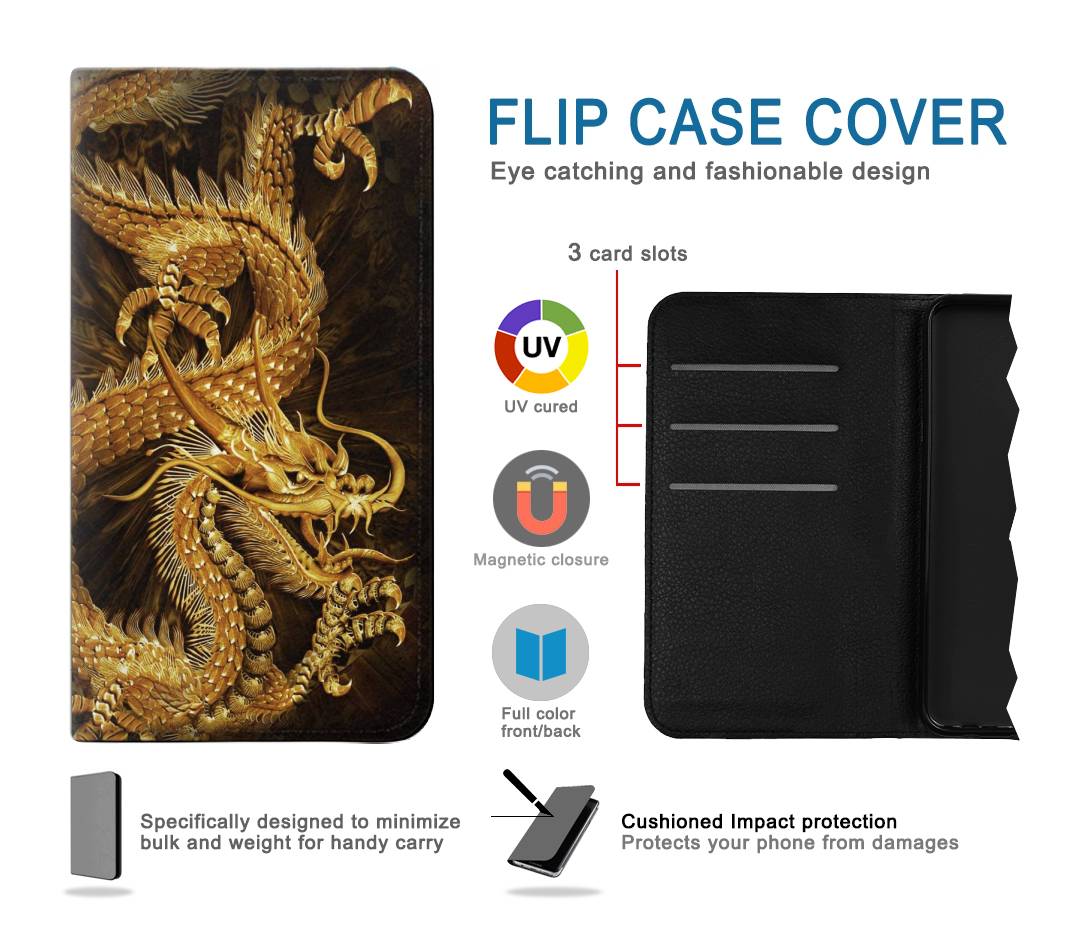 Flip case Samsung Galaxy A20, A30, A30s Chinese Gold Dragon Printed