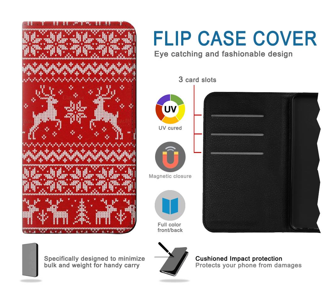 Flip case iPhone 13 Pro Max Christmas Reindeer Knitted Pattern