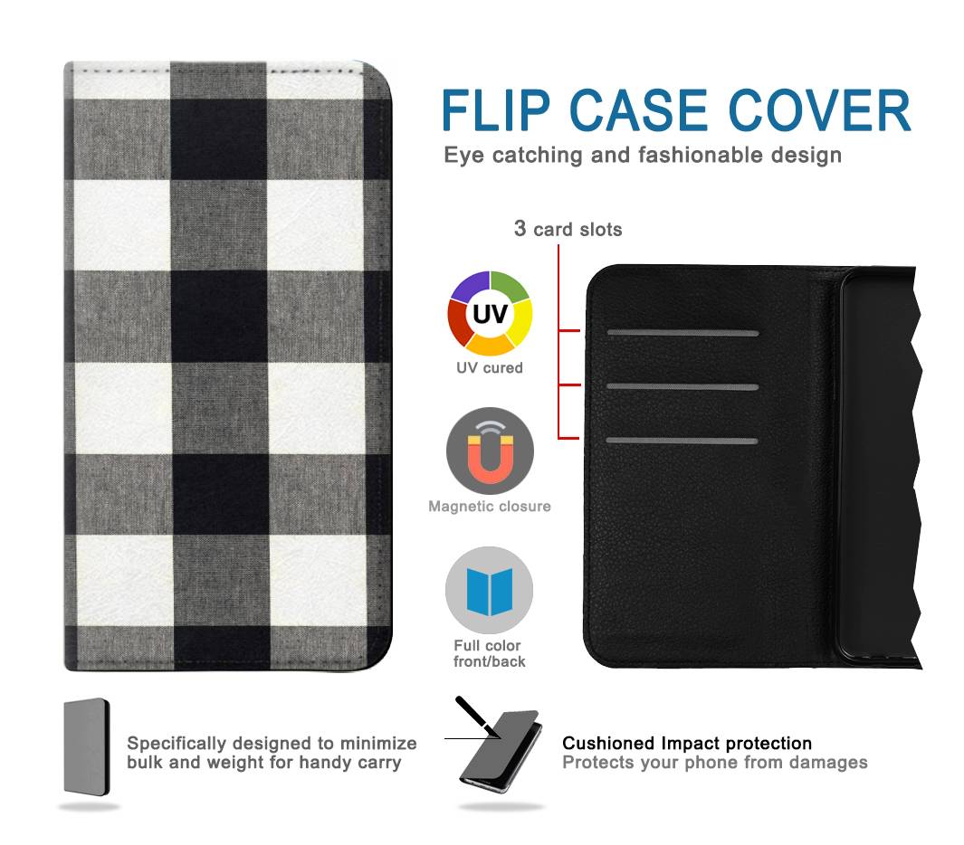 Flip case Motorola Moto G50 Black and White Buffalo Check Pattern