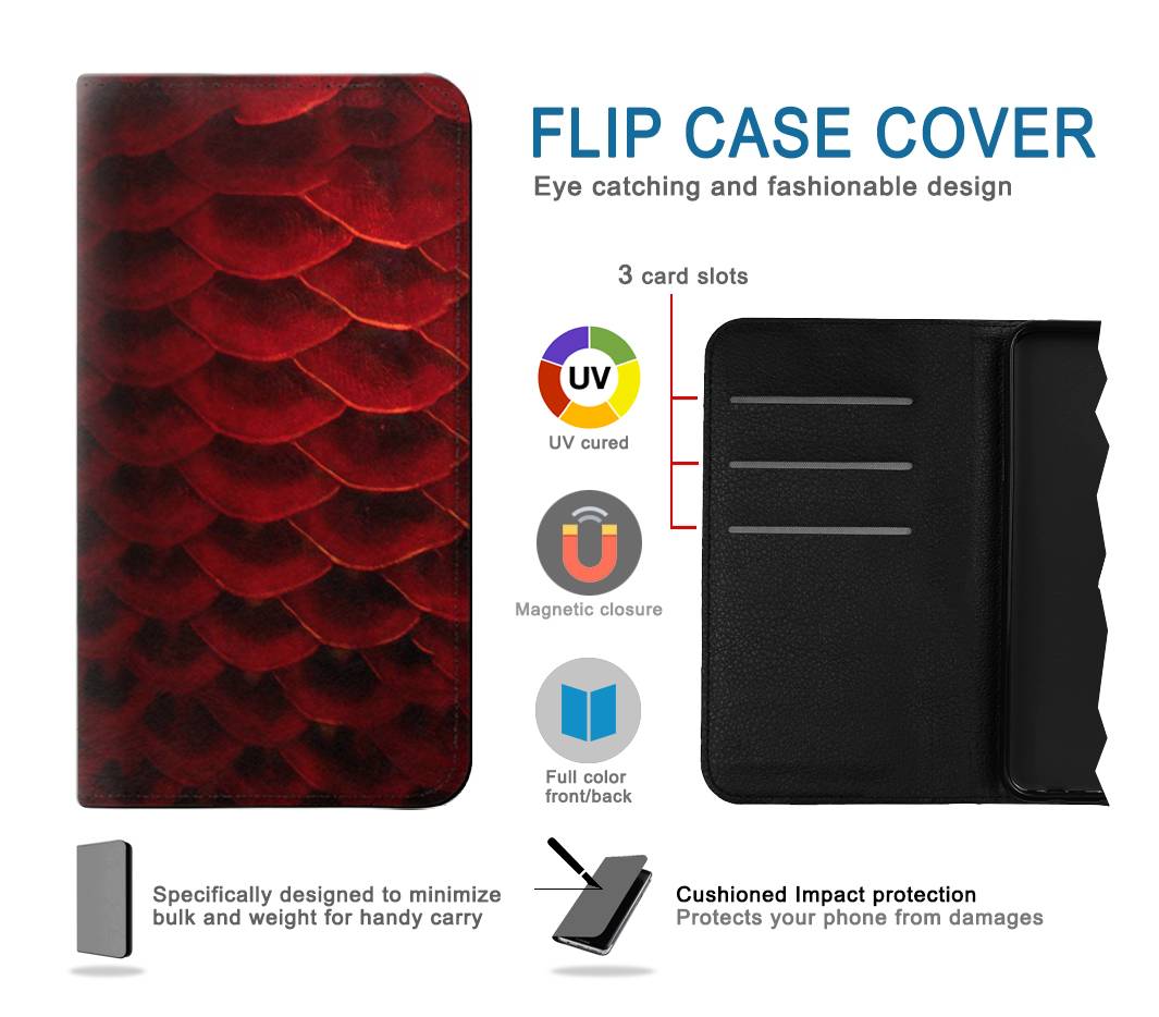 Flip case Samsung Galaxy A52, A52 5G Red Arowana Fish Scale