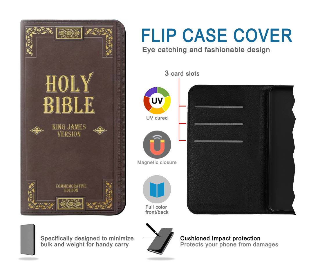 Flip case Samsung Galaxy A20, A30, A30s Holy Bible Cover King James Version