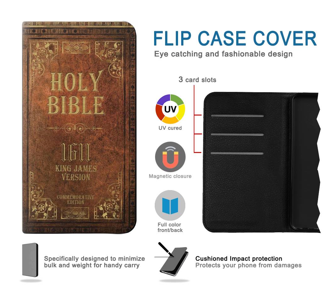 Flip case Motorola Moto G Play (2021) Holy Bible 1611 King James Version