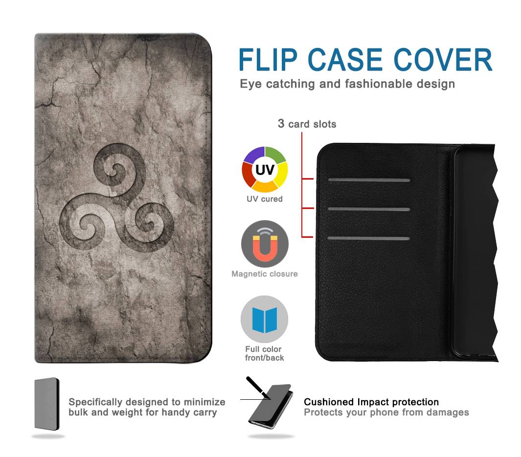 Flip case LG G8 ThinQ Triskele Symbol Stone Texture