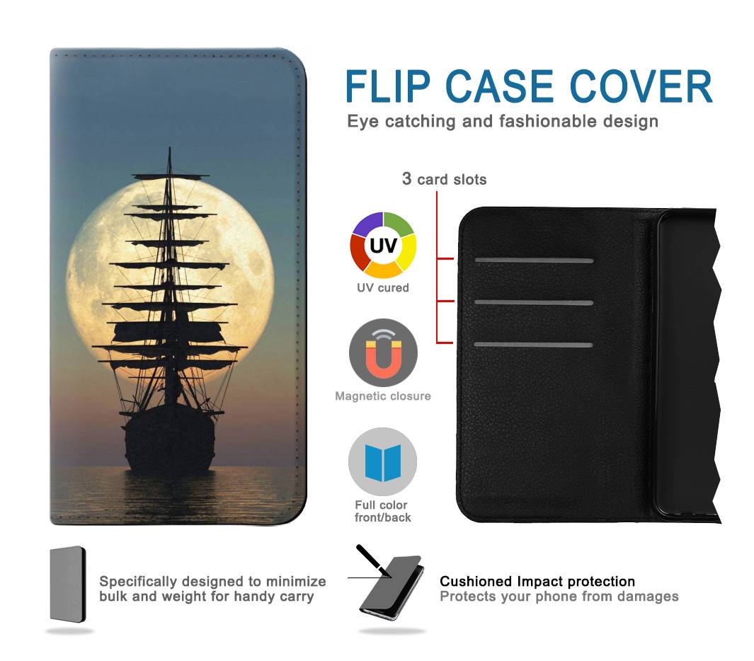 Flip case Google Pixel 6a Pirate Ship Moon Night