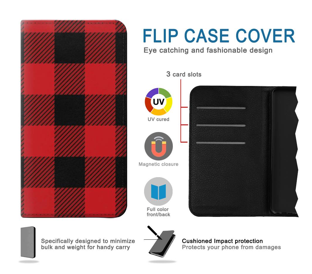 Flip case Samsung Galaxy A02s, M02s Red Buffalo Check Pattern