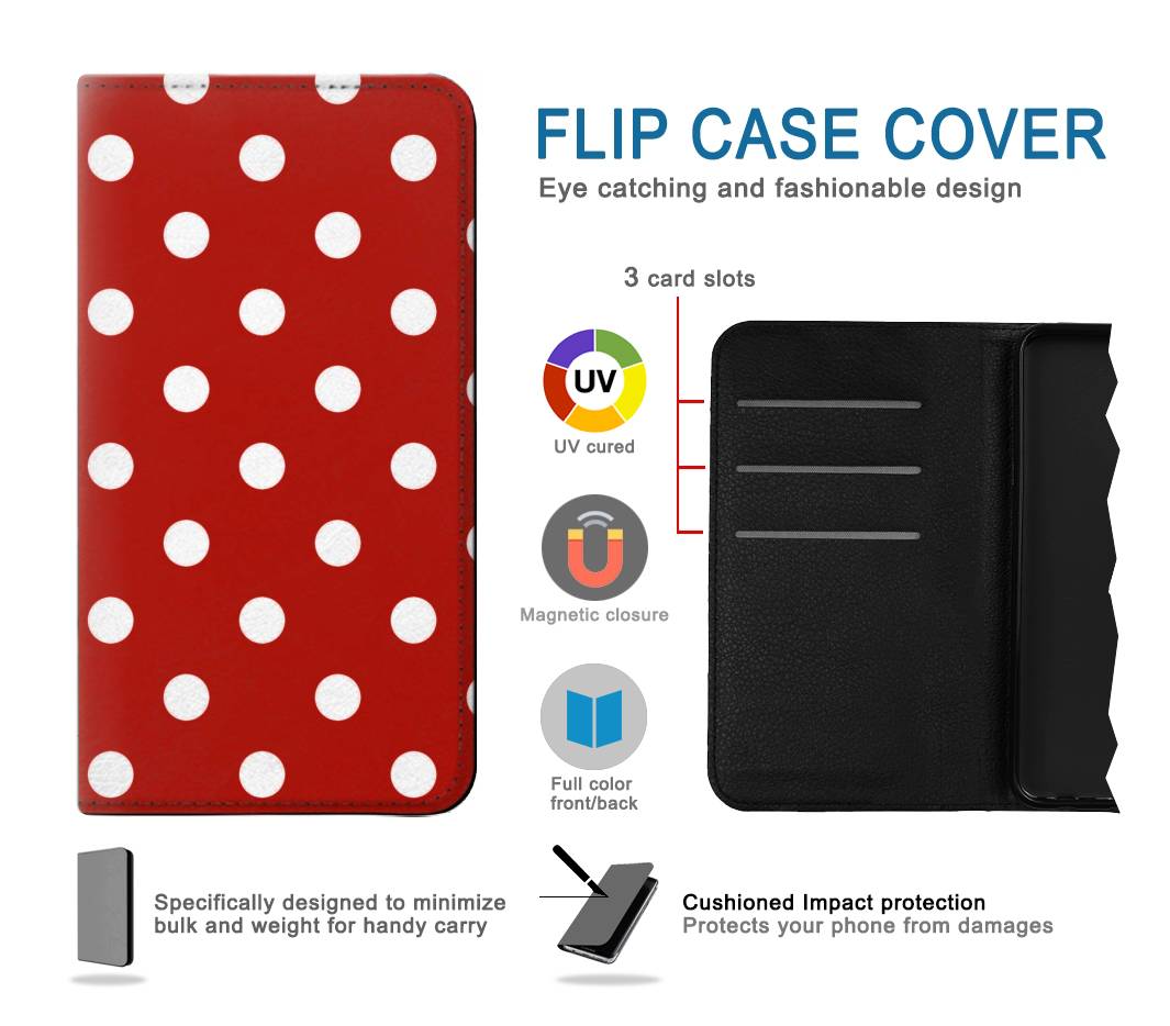 Flip case Samsung Galaxy A52, A52 5G Red Polka Dots