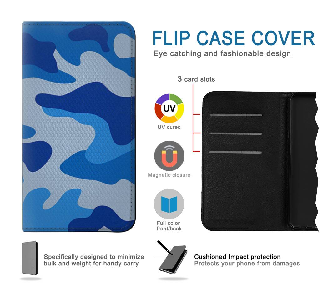 Flip case Samsung Galaxy A52, A52 5G Army Blue Camouflage