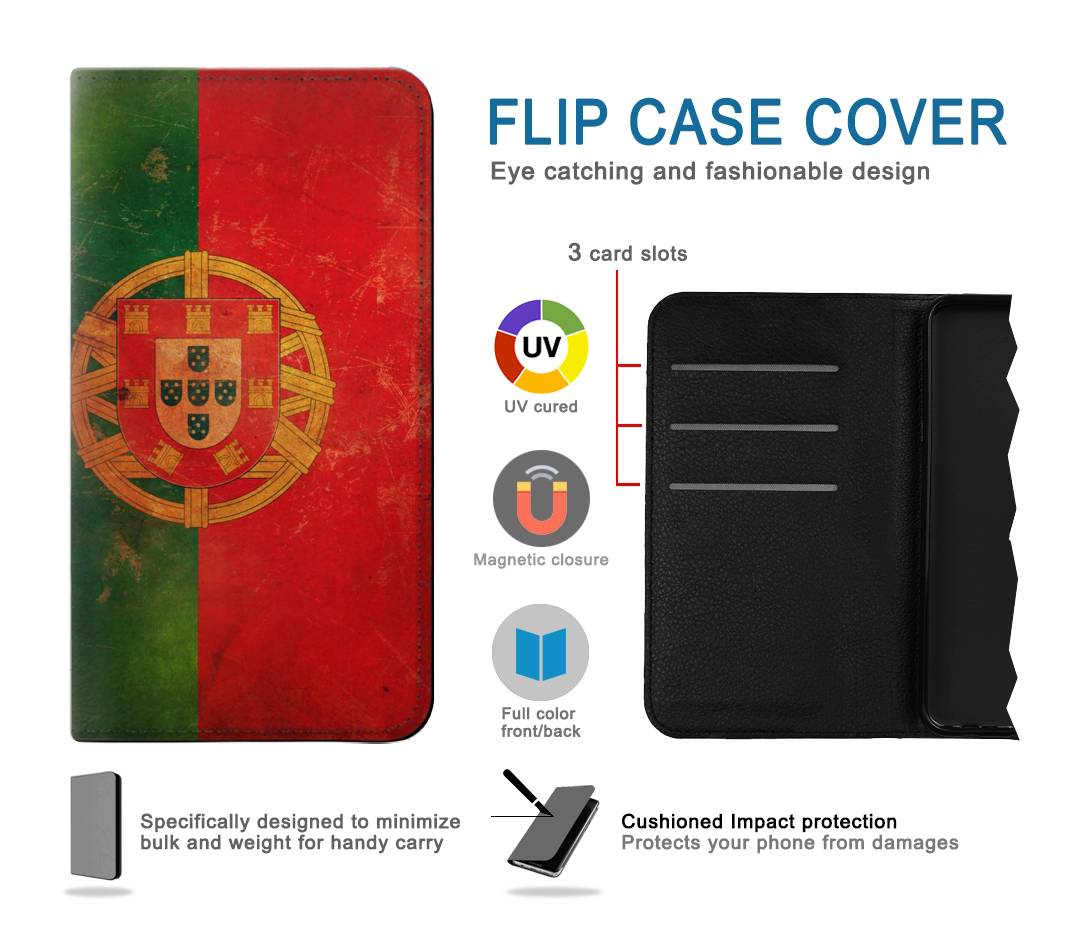 Flip case iPhone 12 Pro, 12 Vintage Portugal Flag