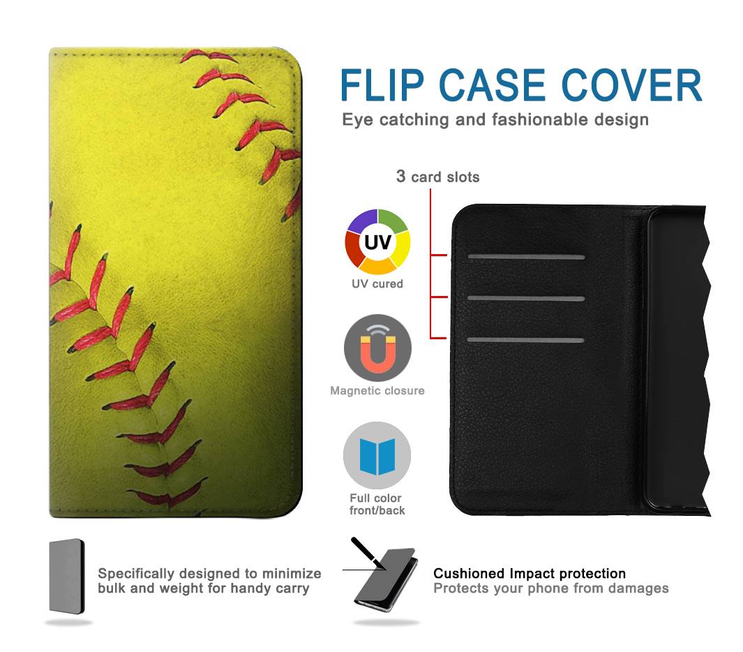 Flip case Apple iPhone 14 Yellow Softball Ball