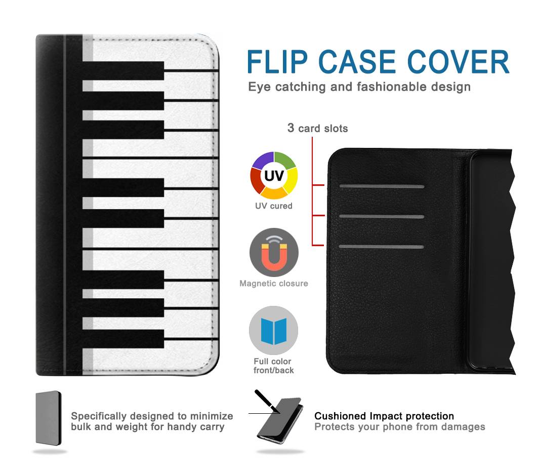 Flip case Motorola Moto G Power (2021) Black and White Piano Keyboard