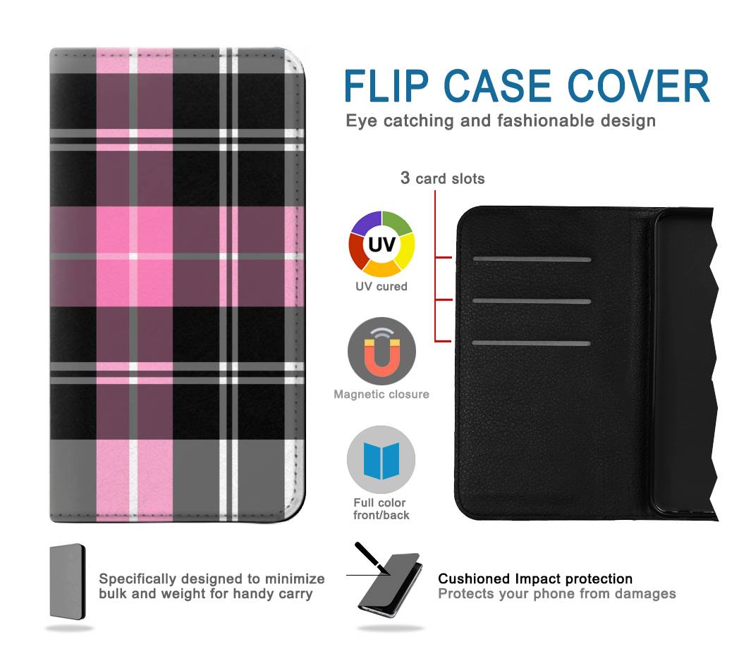 Flip case iPhone 13 Pro Max Pink Plaid Pattern