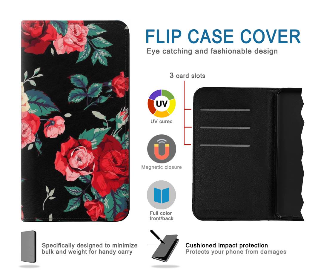 Flip case Google Pixel 6 Pro Rose Floral Pattern Black