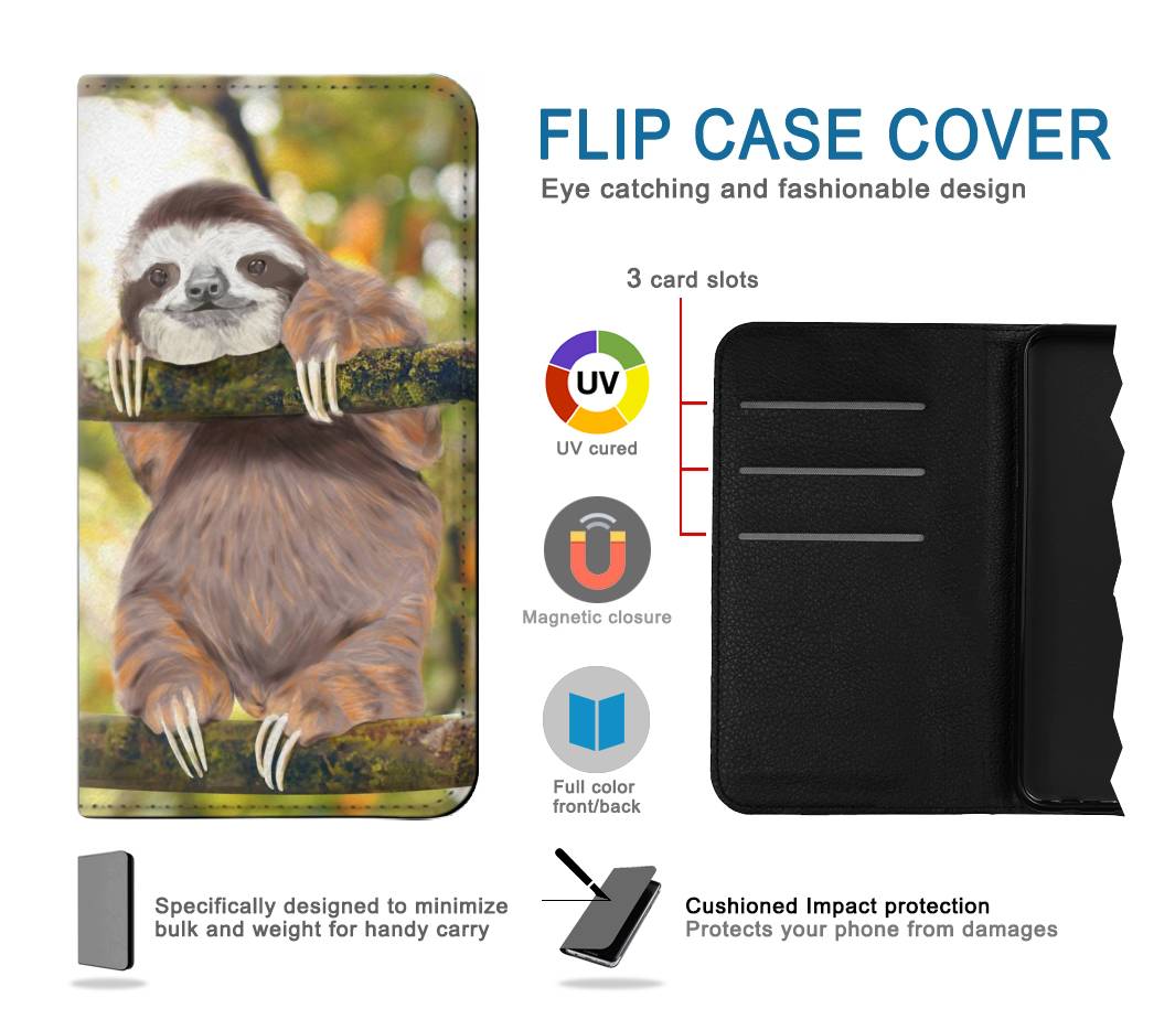 Flip case Google Pixel 6a Cute Baby Sloth Paint