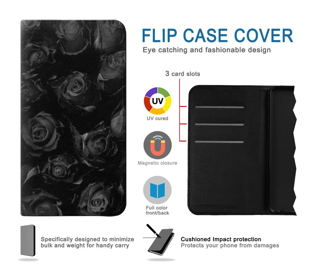 Flip case iPhone 13 Pro Max Black Roses