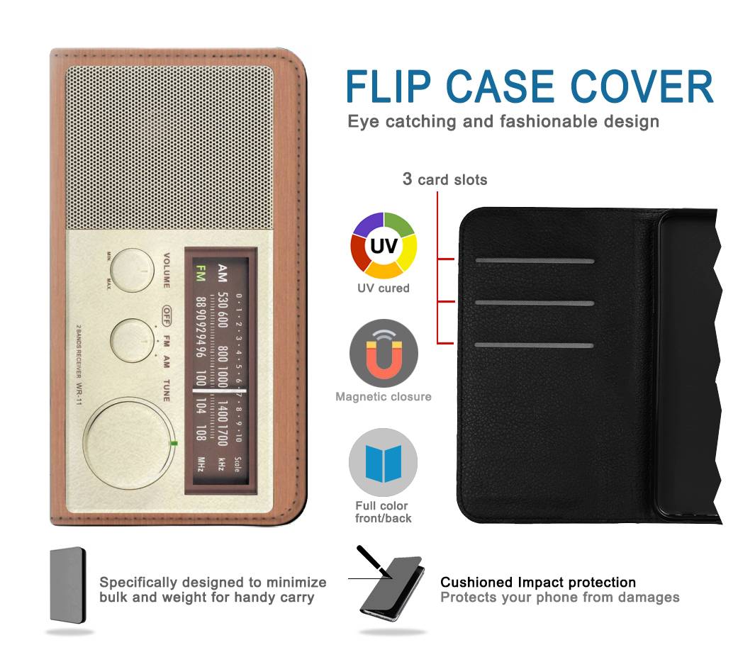 Flip case Apple iiPhone 14 Pro FM AM Wooden Receiver Graphic