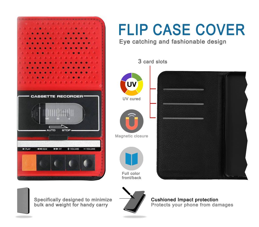 Flip case Google Pixel 6 Pro Red Cassette Recorder Graphic