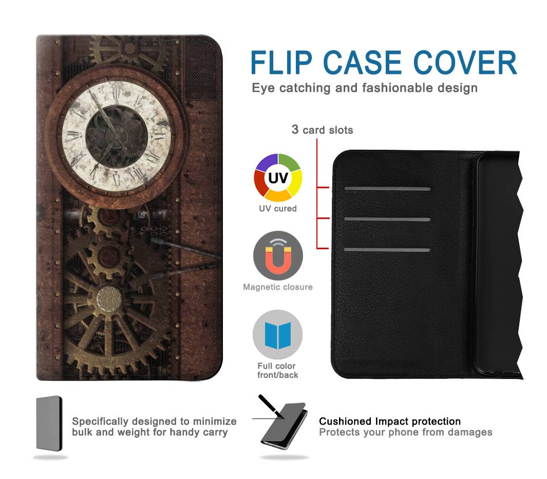 Flip case iPhone 7, 8, SE (2020), SE2 Steampunk Clock Gears