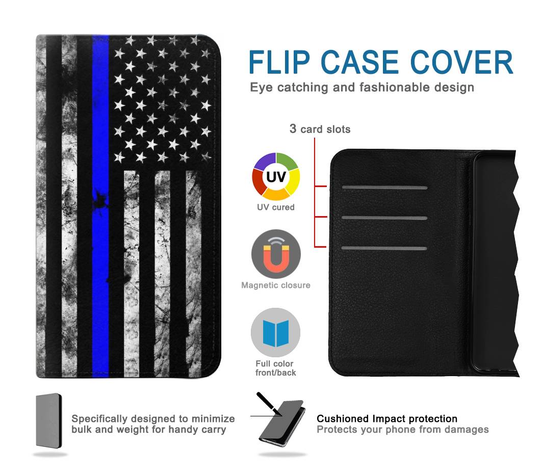 Flip case  Moto G8 Power Thin Blue Line USA