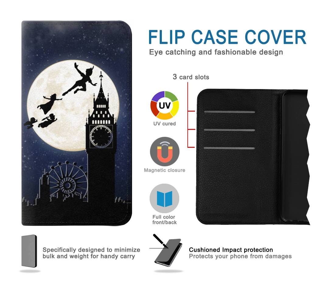 Flip case iPhone 7, 8, SE (2020), SE2 Peter Pan Fly Fullmoon Night