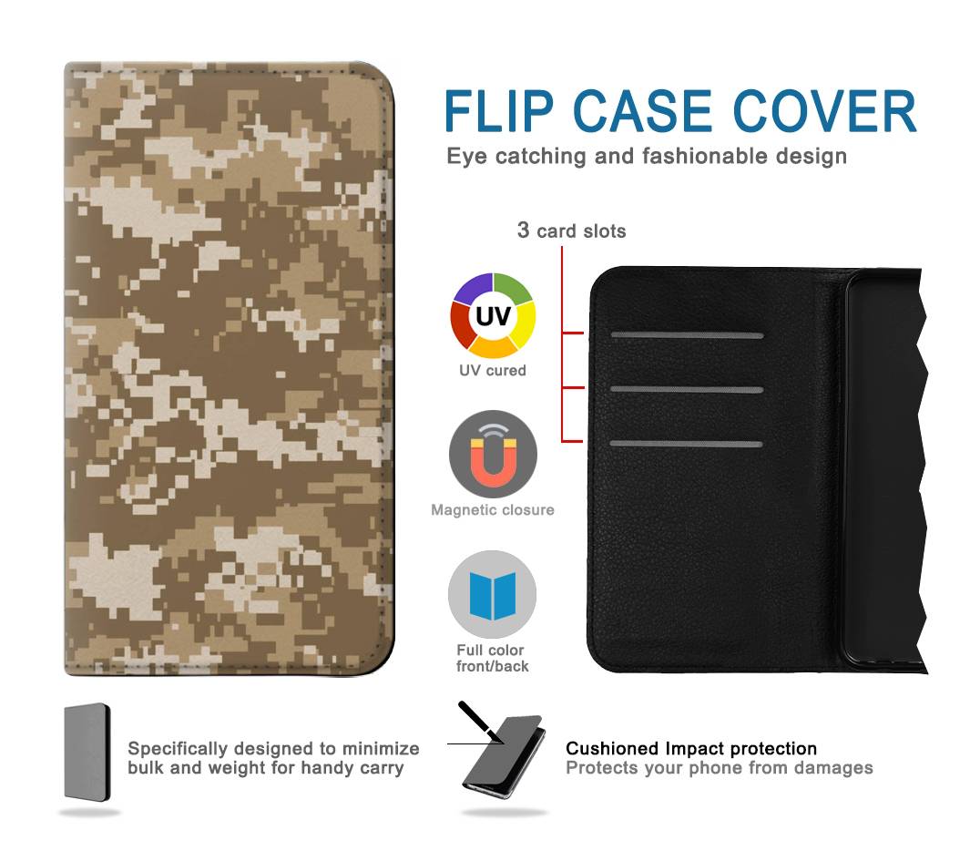 Flip case iPhone 12 Pro, 12 Army Camo Tan